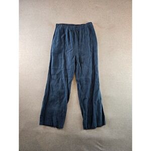 d96p Pants Womens L/XL Blue 100% Linen Wide Leg Trousers Lightweight Lagenlook